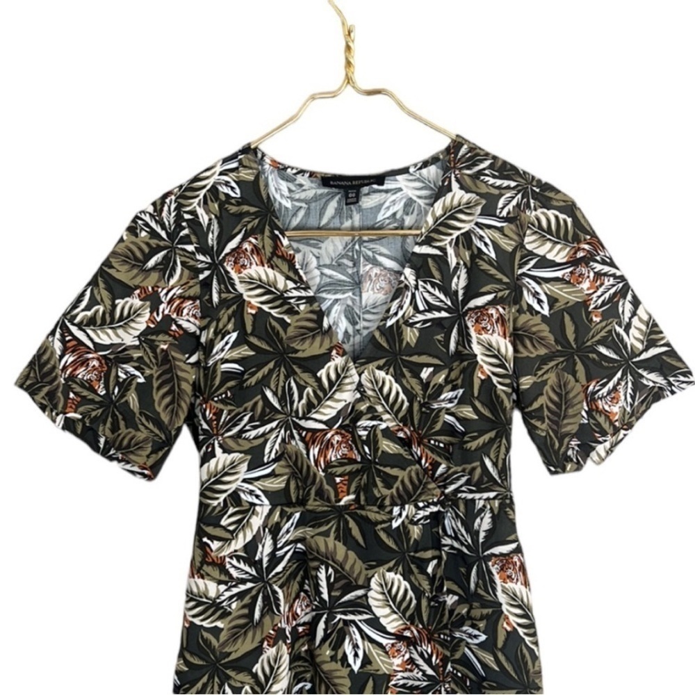Banana Republic Tiger Leaf Wrap Midi Dress Asymmetrical Hem Petite 00 - Picture 6 of 14